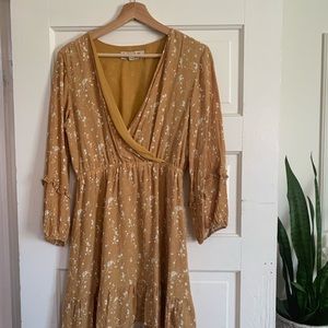 Gold Anthropologie Dress with Floral Design